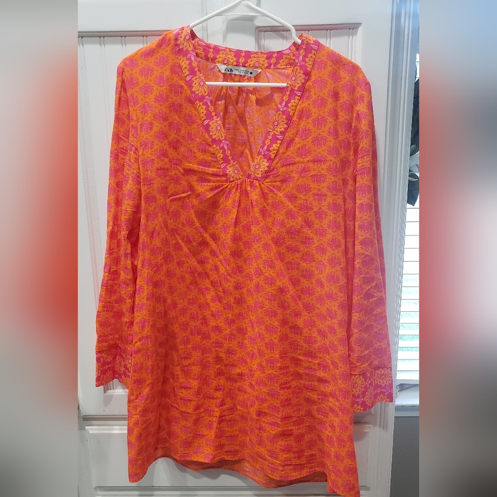 Zara Orange and Pink Floral Tunic